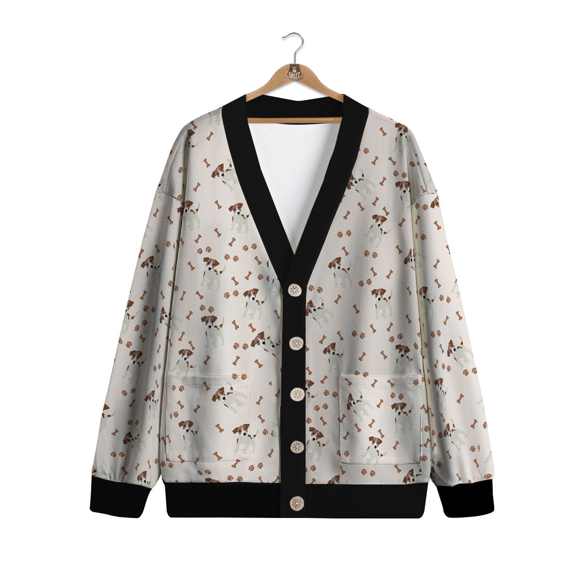 Bone And Jack Russell Terrier Print Pattern Cardigan-grizzshop