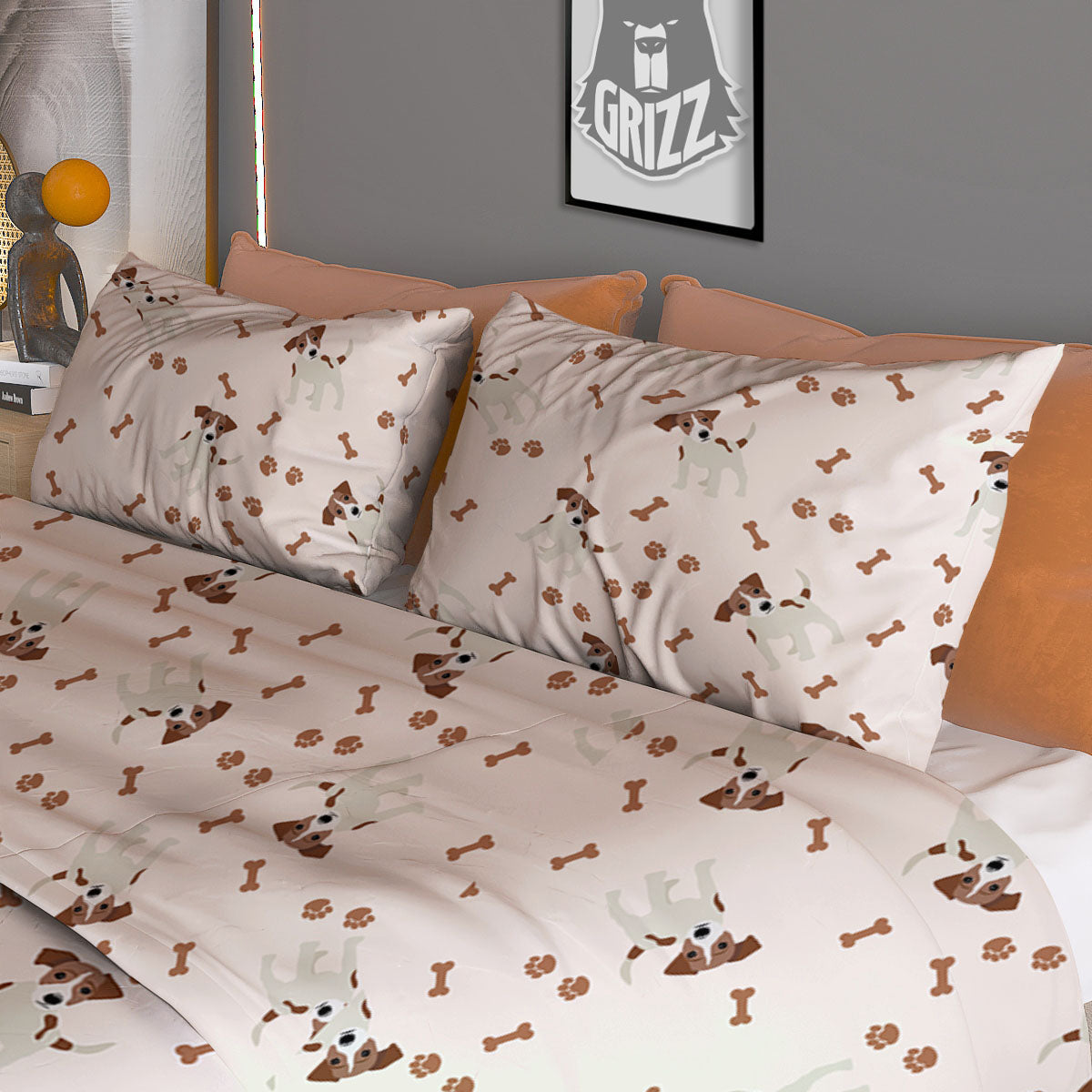 Bone And Jack Russell Terrier Print Pattern Duvet Cover Bedding Set