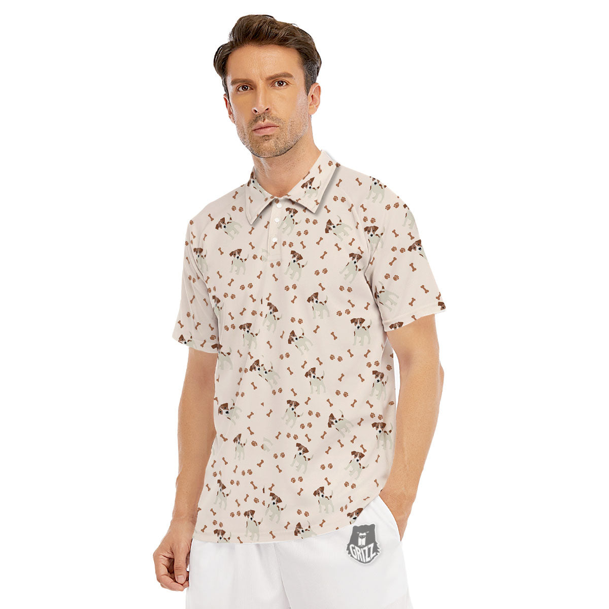 Bone And Jack Russell Terrier Print Pattern Men's Golf Shirts-grizzshop