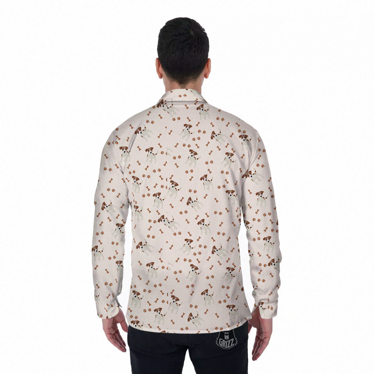 Bone And Jack Russell Terrier Print Pattern Men's Long Sleeve Shirts-grizzshop