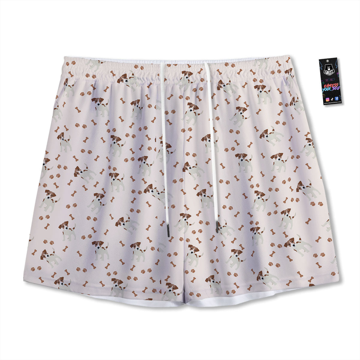 Bone And Jack Russell Terrier Print Pattern Mesh Shorts