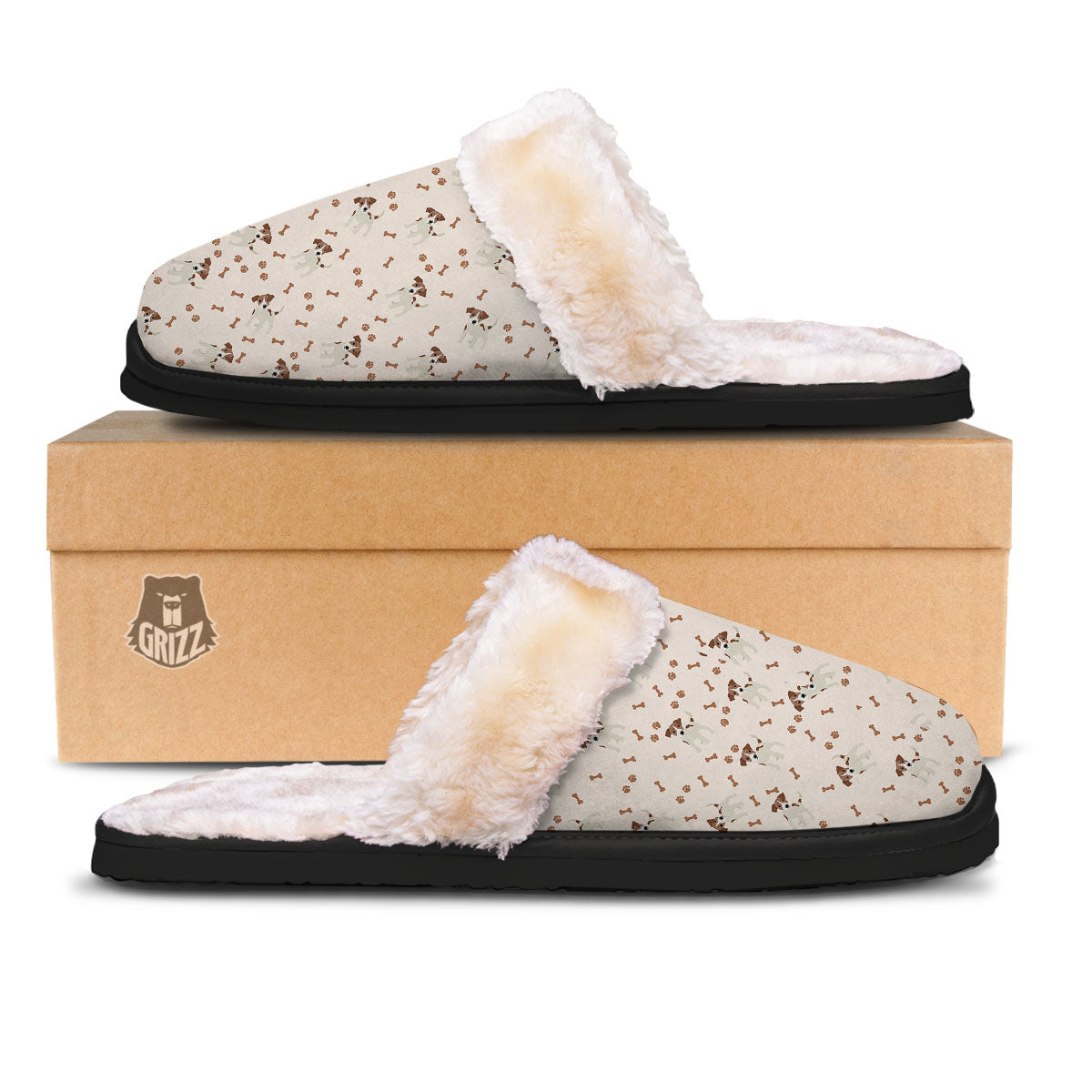 Bone And Jack Russell Terrier Print Pattern Slippers-grizzshop