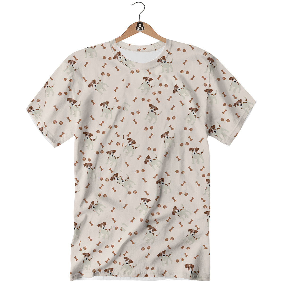 Bone And Jack Russell Terrier Print Pattern T-Shirt-grizzshop