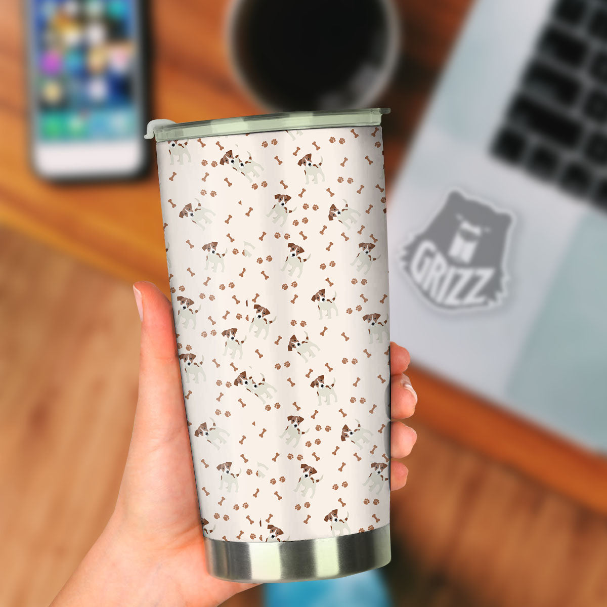 Bone And Jack Russell Terrier Print Pattern Tumbler-grizzshop