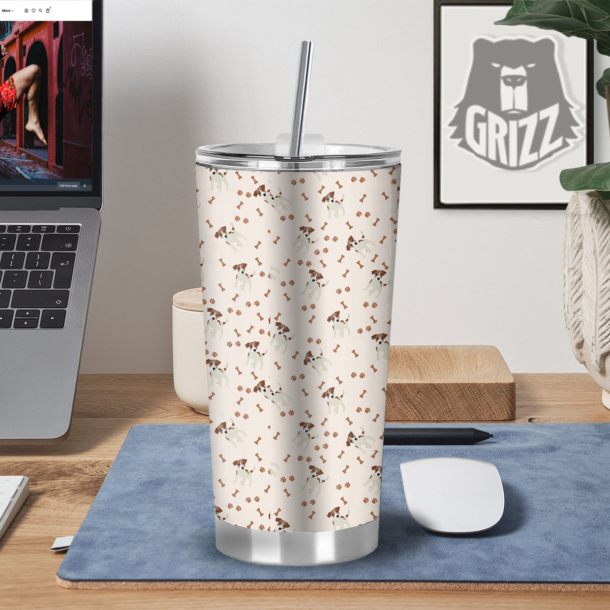 Bone And Jack Russell Terrier Print Pattern Tumbler-grizzshop
