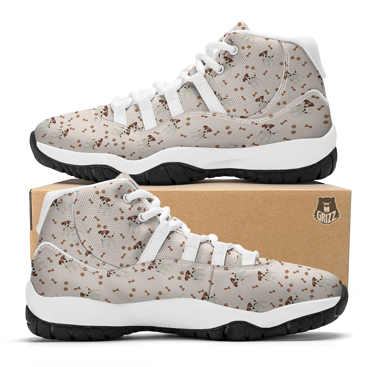 Bone And Jack Russell Terrier Print Pattern White Bball Shoes-grizzshop