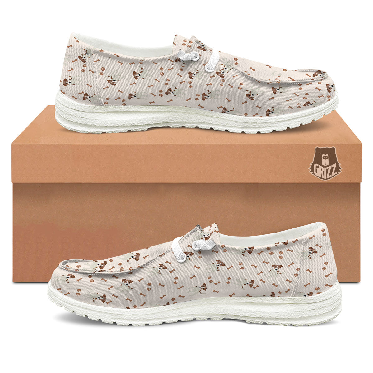 Bone And Jack Russell Terrier Print Pattern White Loafers-grizzshop