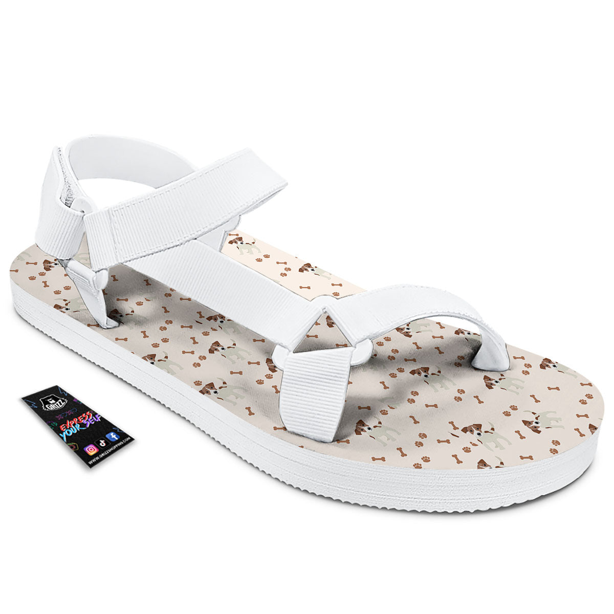 Bone And Jack Russell Terrier Print Pattern White Open Toe Sandals-grizzshop