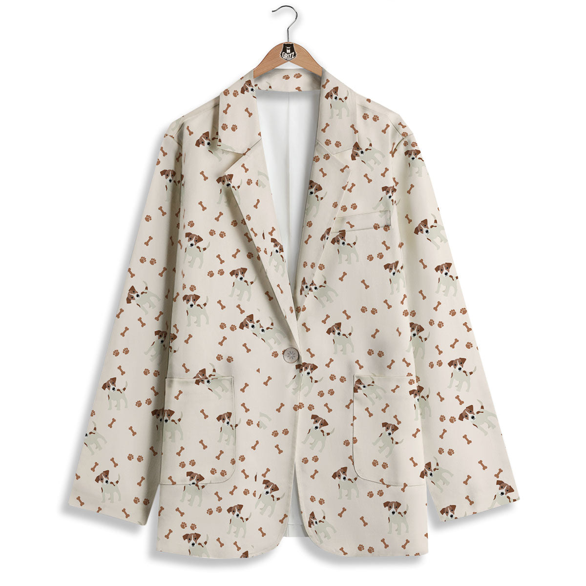 Bone And Jack Russell Terrier Print Pattern Women's Blazer-grizzshop