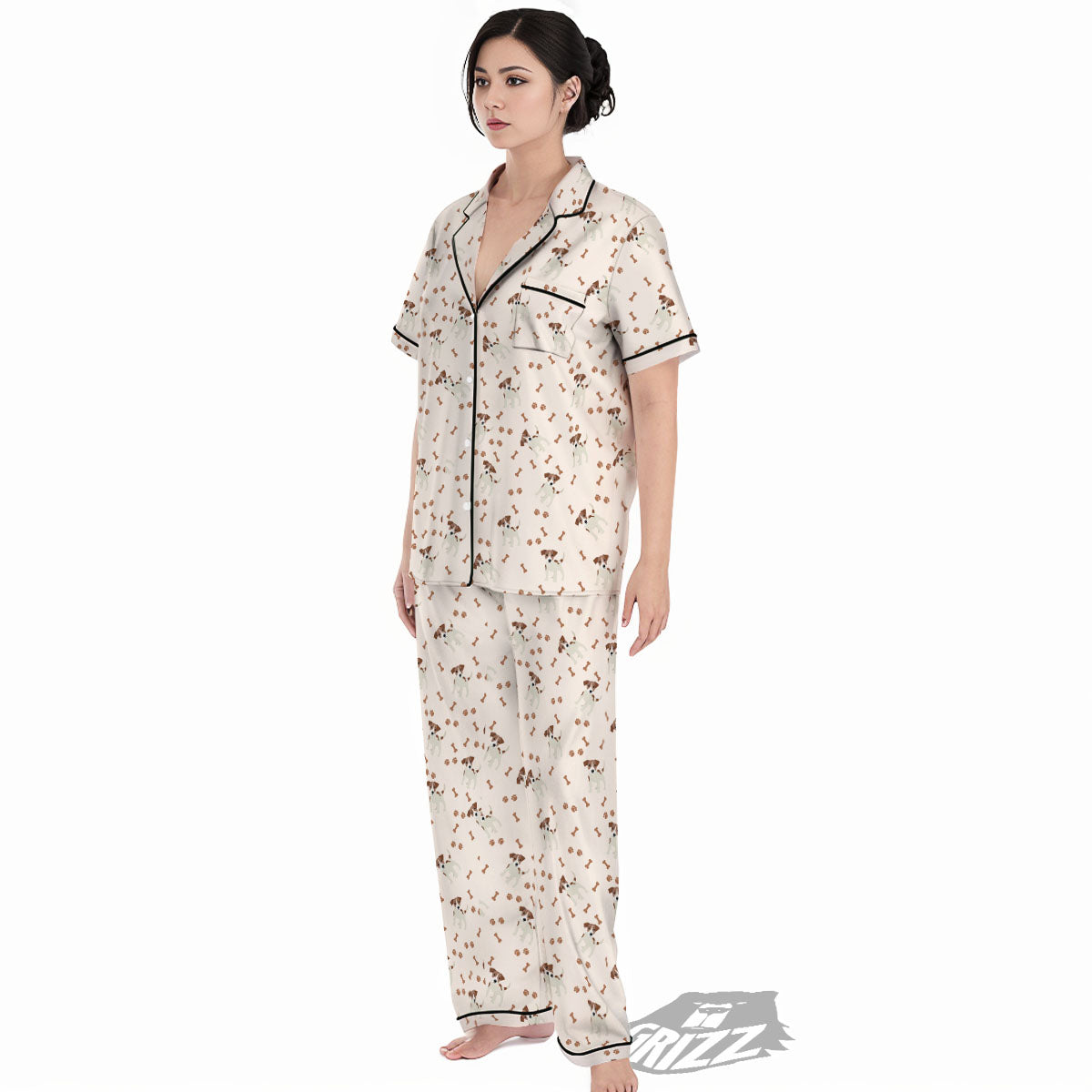 Bone And Jack Russell Terrier Print Pattern Women's Pajamas Set-grizzshop