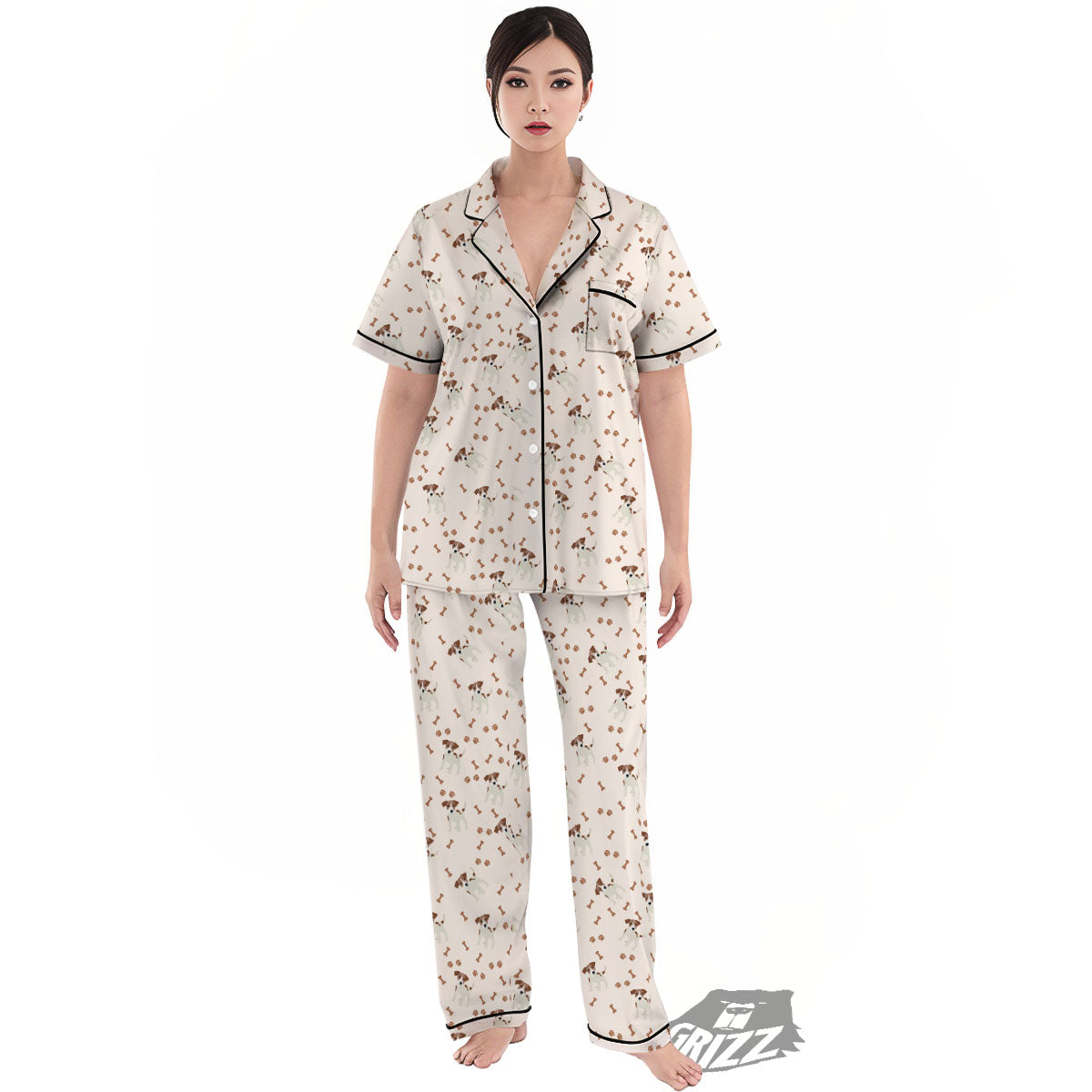 Bone And Jack Russell Terrier Print Pattern Women's Pajamas Set-grizzshop
