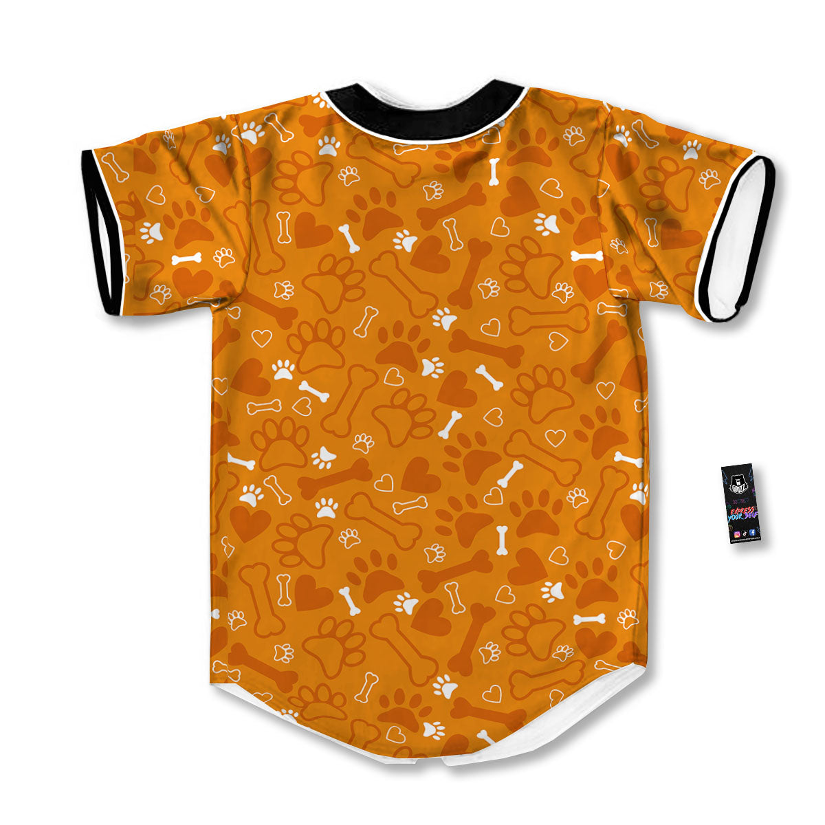 Bone And Orange Paw Print Pattern Baseball Jersey-grizzshop