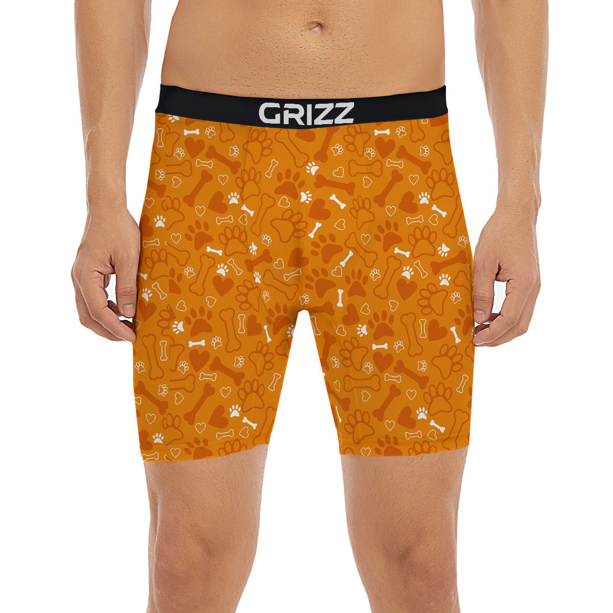 Bone And Orange Paw Print Pattern Boxer Briefs-grizzshop