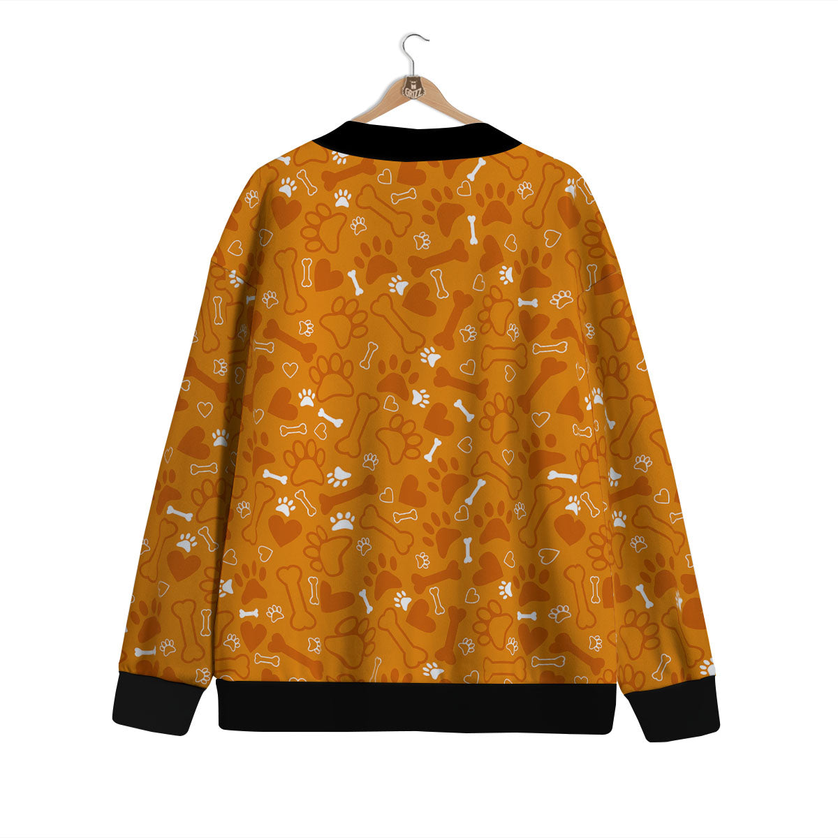 Bone And Orange Paw Print Pattern Cardigan-grizzshop