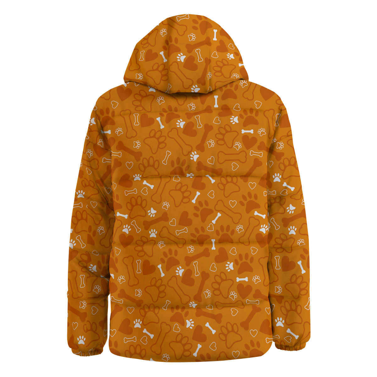 Bone And Orange Paw Print Pattern Down Jacket-grizzshop