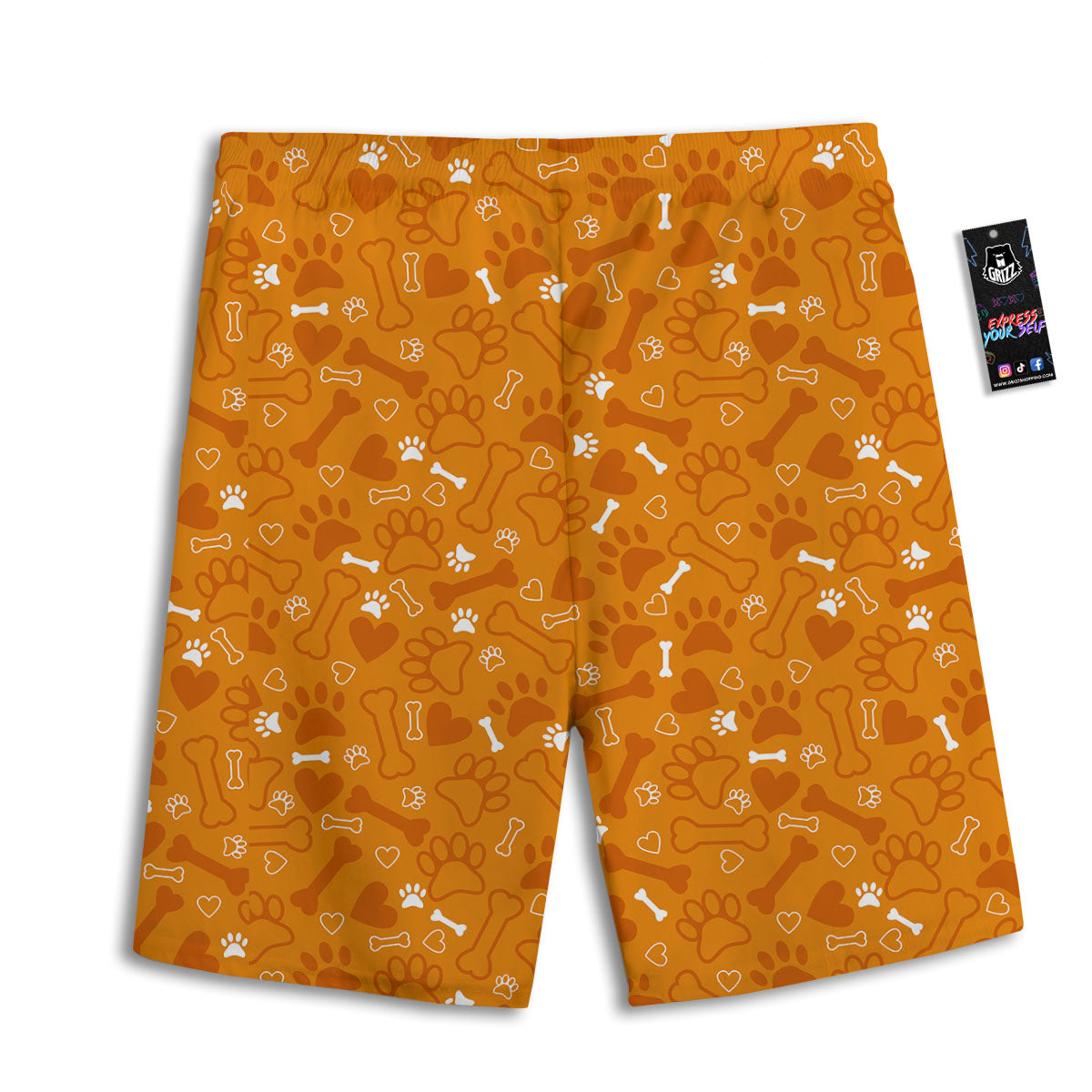 Bone And Orange Paw Print Pattern Men's Athletic Shorts