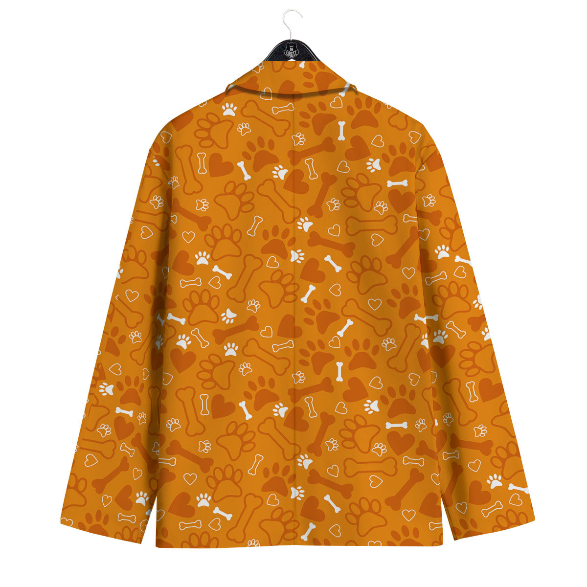 Bone And Orange Paw Print Pattern Men's Sport Coat-grizzshop