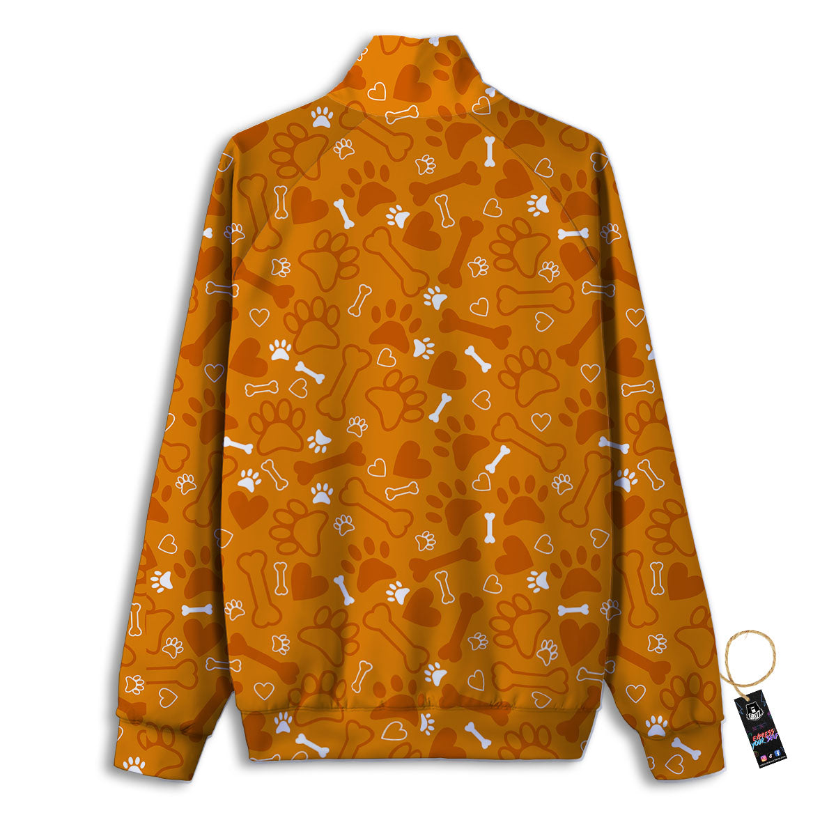 Bone And Orange Paw Print Pattern Track Jacket-grizzshop