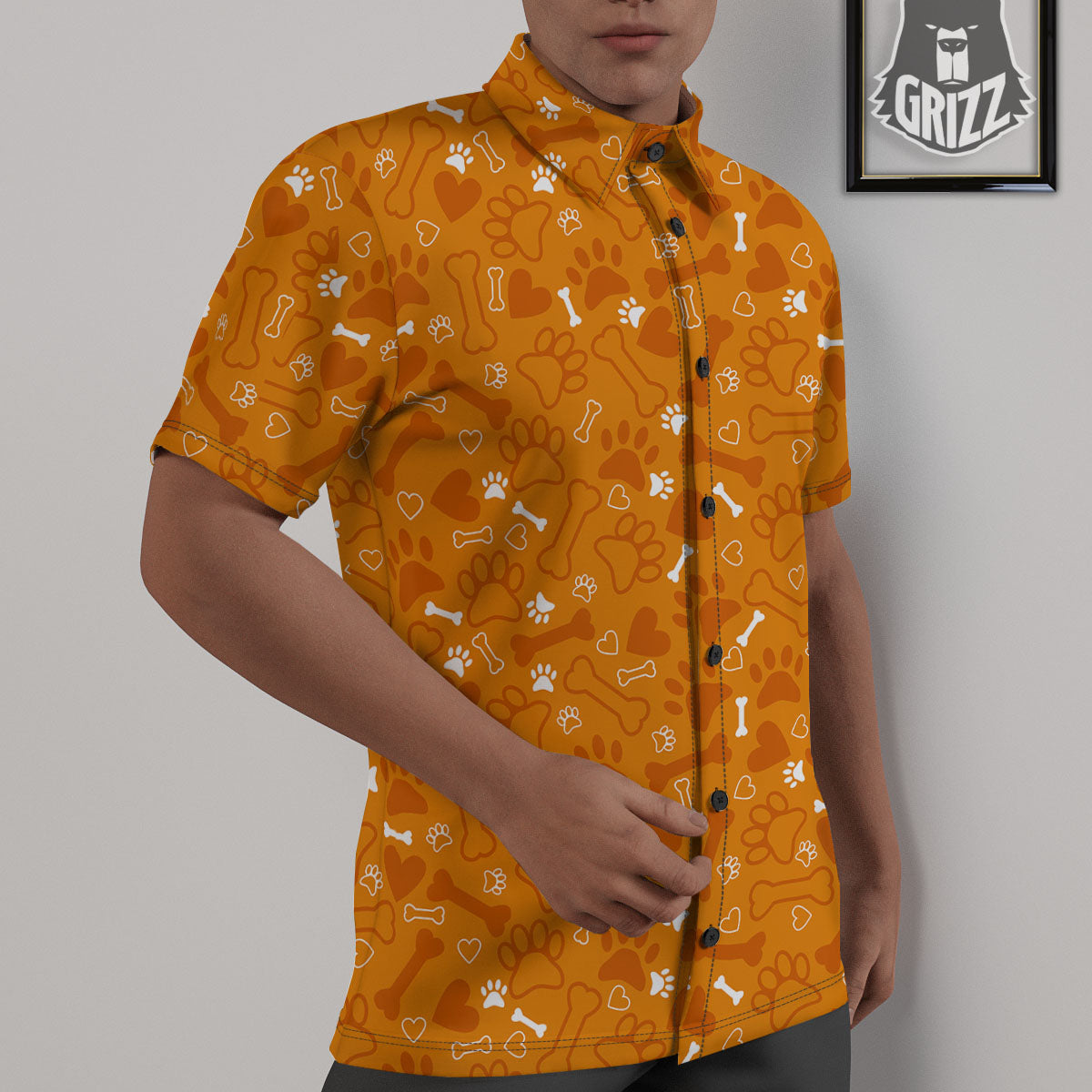 Bone And Orange Paw Print Pattern Untucked Shirts-grizzshop