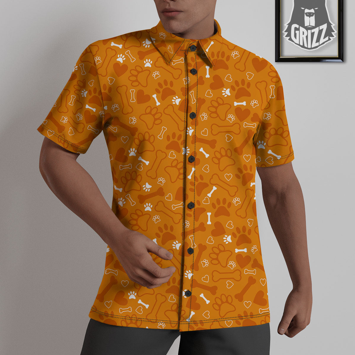 Bone And Orange Paw Print Pattern Untucked Shirts-grizzshop
