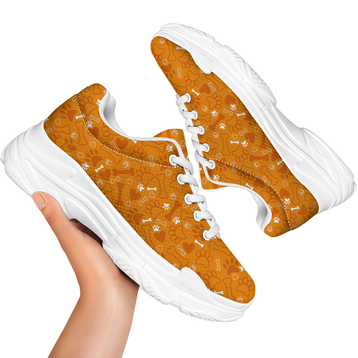 Bone And Orange Paw Print Pattern White Chunky Shoes-grizzshop