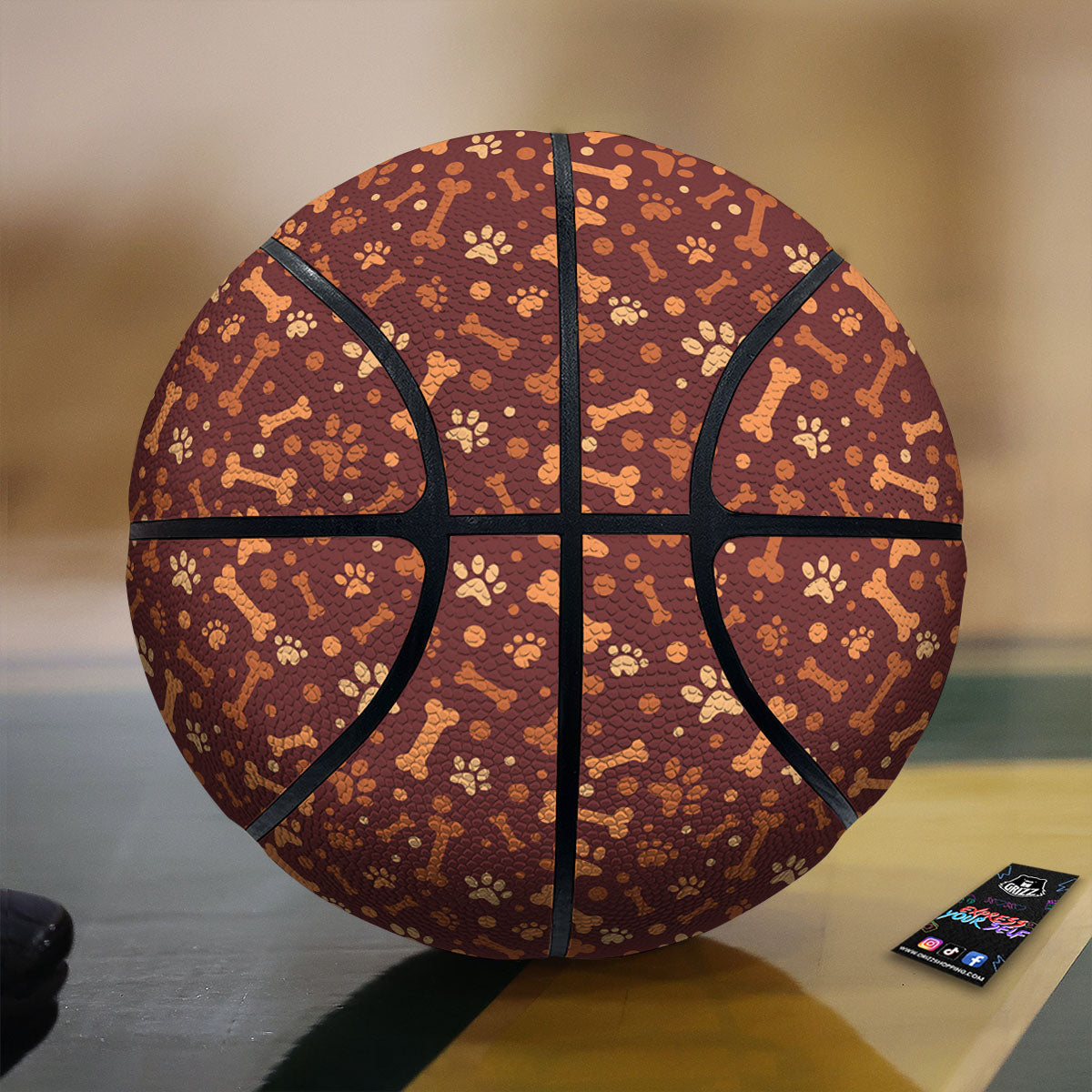 Bone And Brown Paw Print Pattern Basketball
