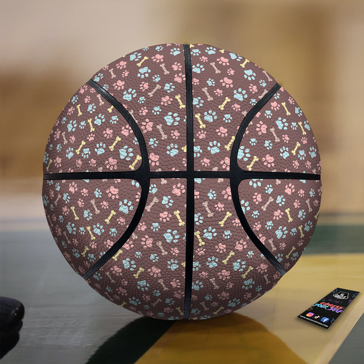 Bone And Colorful Paw Print Pattern Basketball