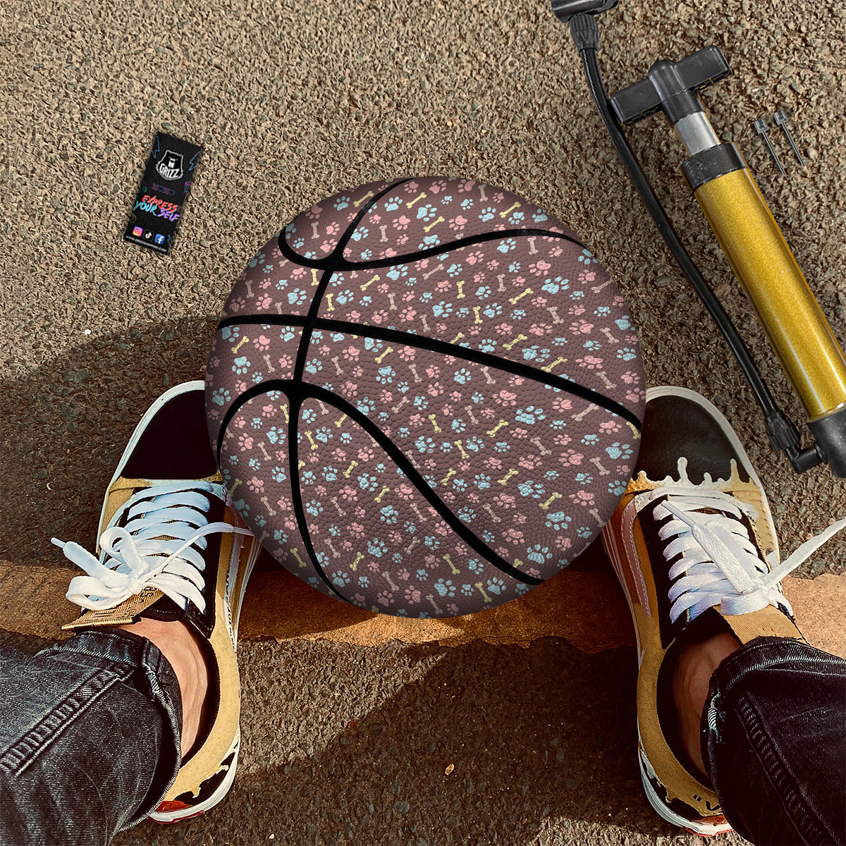 Bone And Colorful Paw Print Pattern Basketball