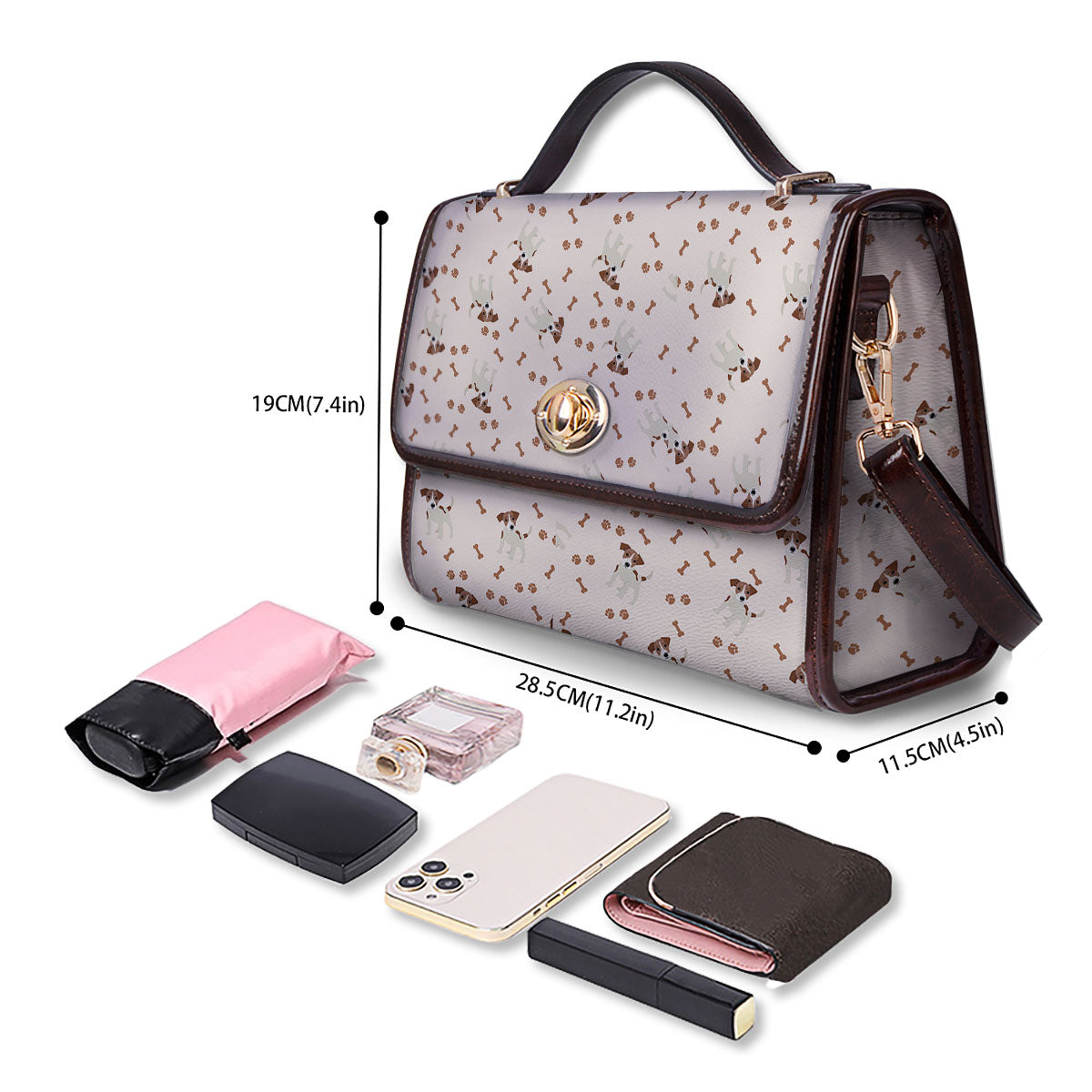 Bone And Jack Russell Terrier Print Pattern Women's Satchel Bag