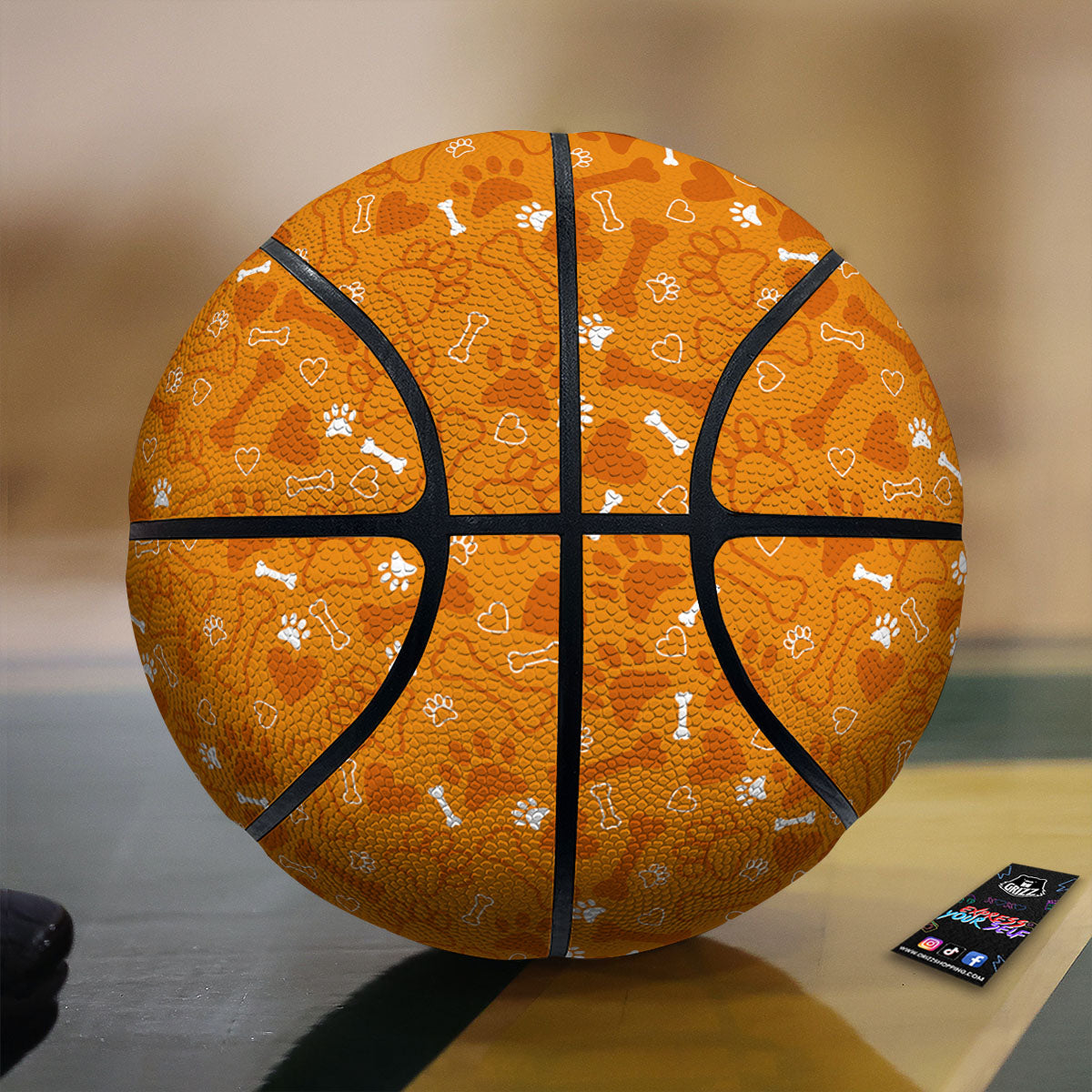 Bone And Orange Paw Print Pattern Basketball