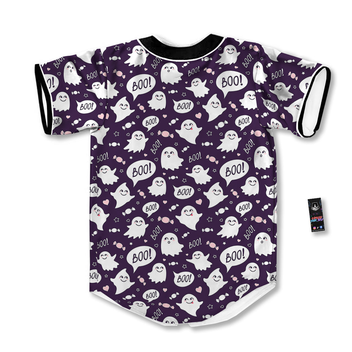 Boo Cute Ghost Print Pattern Baseball Jersey-grizzshop