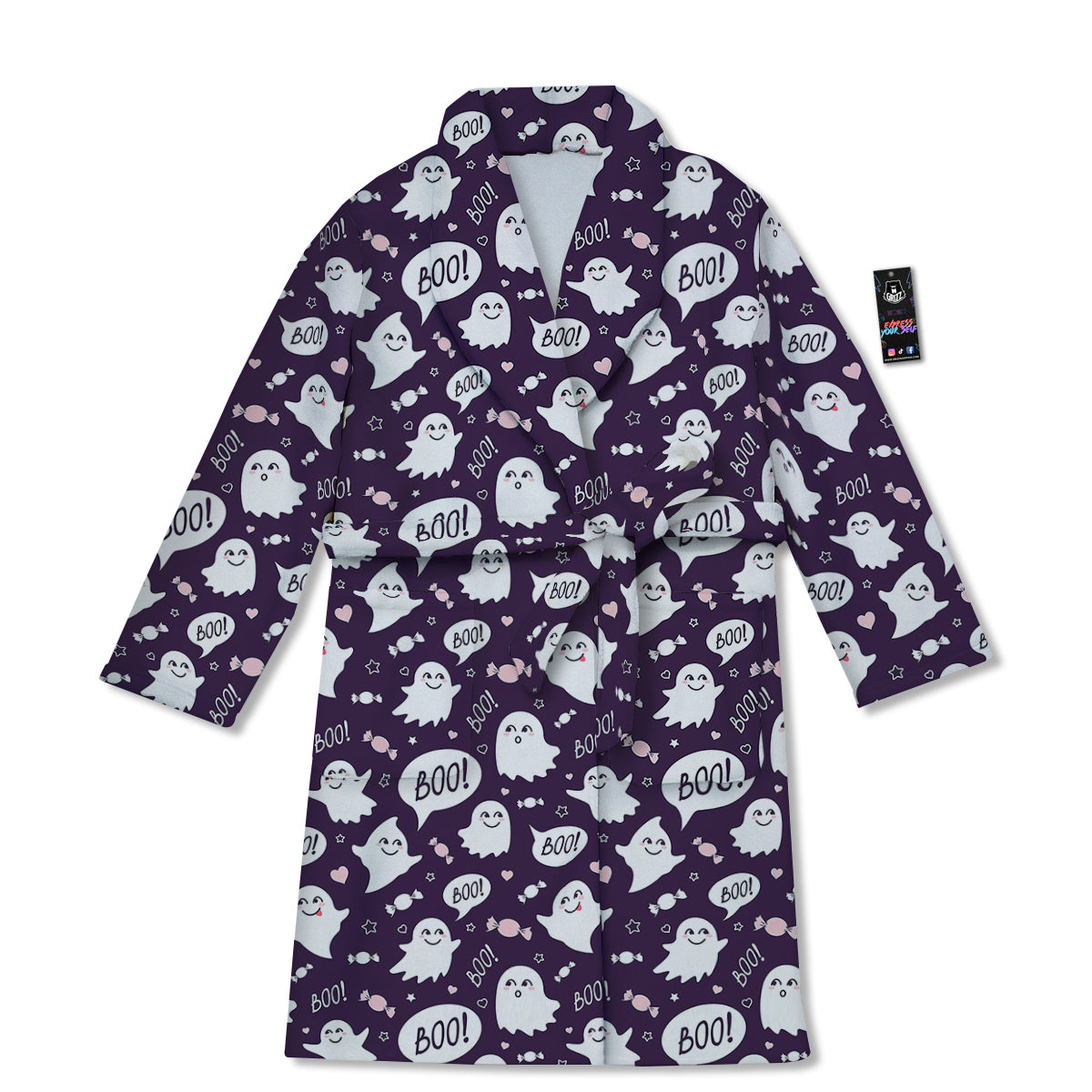 Boo Cute Ghost Print Pattern Bathrobe-grizzshop