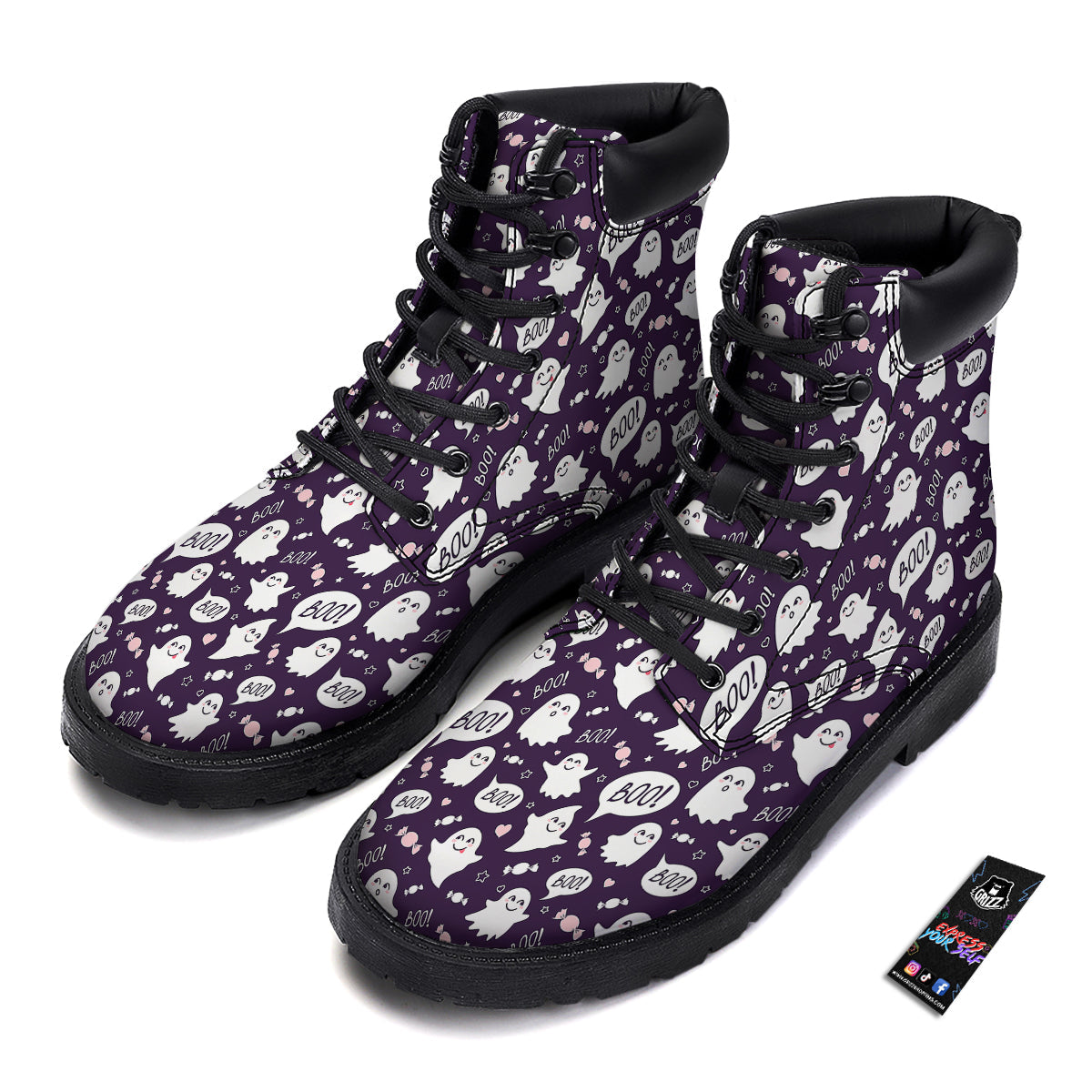 Boo Cute Ghost Print Pattern Boots-grizzshop