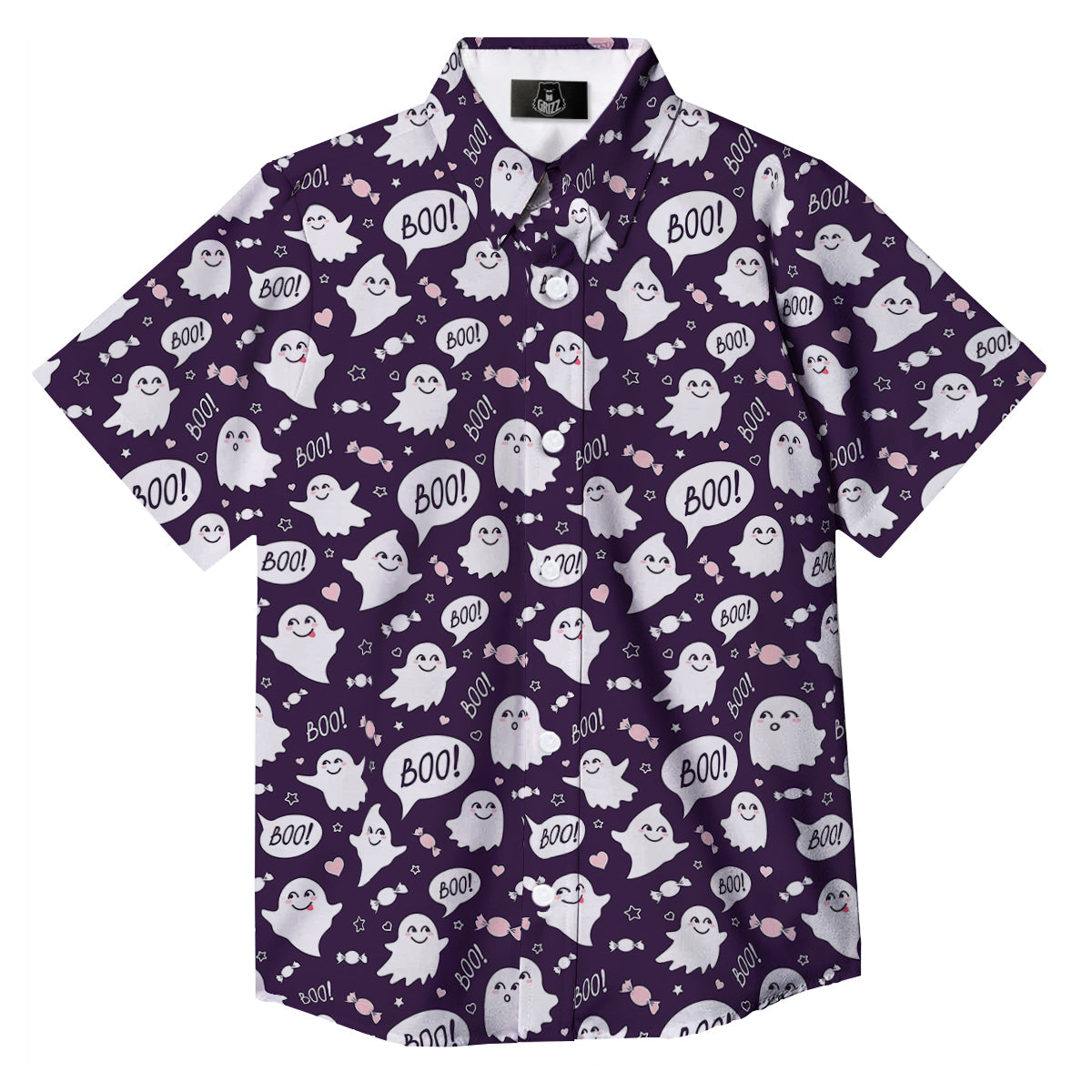 Boo Cute Ghost Print Pattern Button Up Shirt-grizzshop