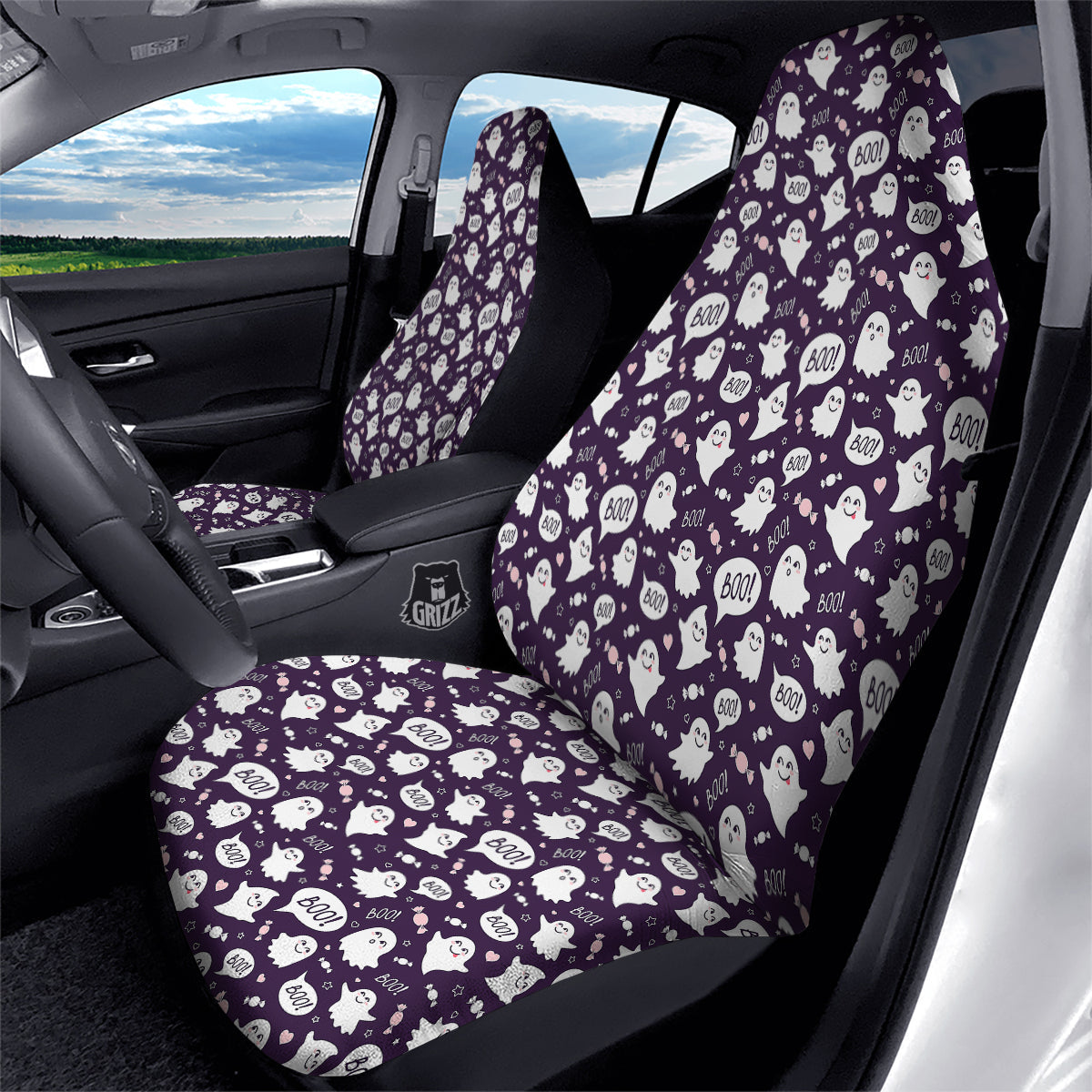 Boo Cute Ghost Print Pattern Car Seat Covers-grizzshop