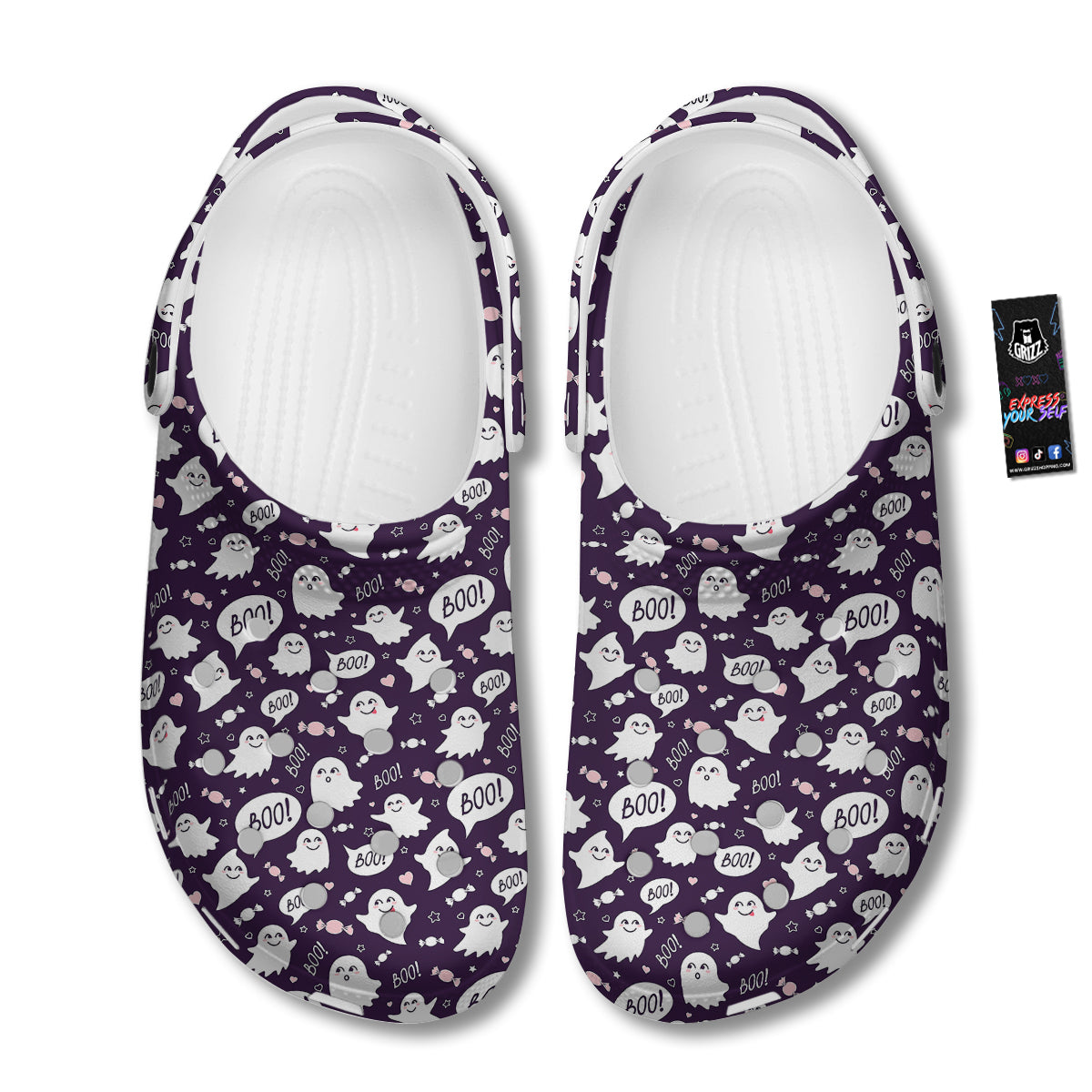 Boo Cute Ghost Print Pattern Clog-grizzshop
