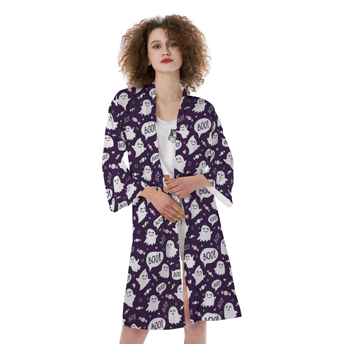 Boo Cute Ghost Print Pattern Kimono-grizzshop