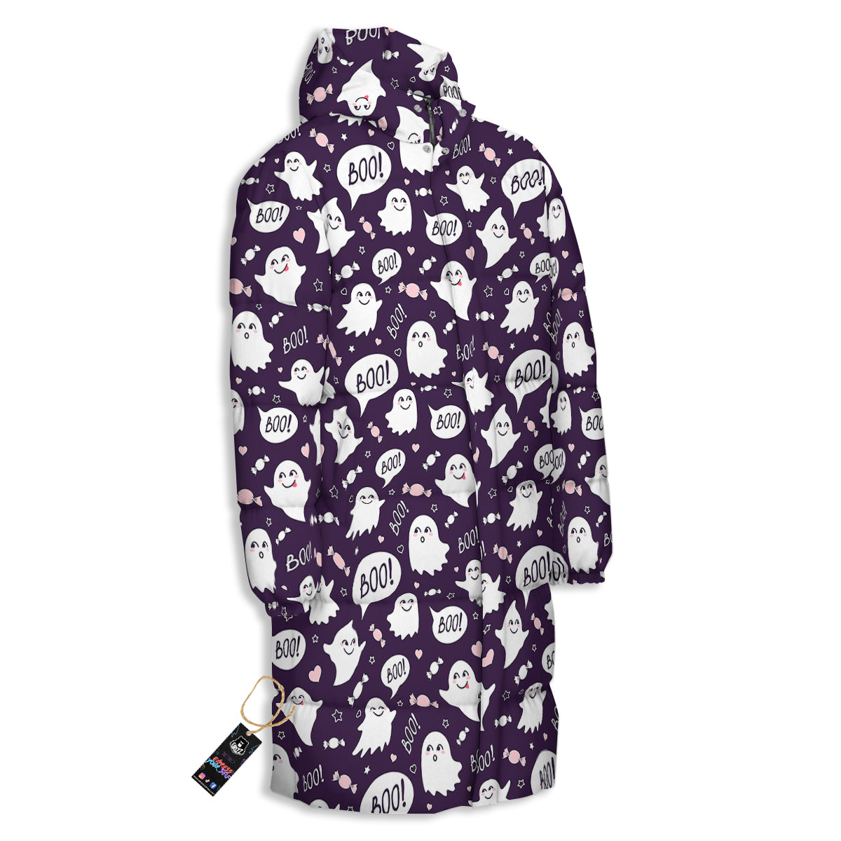 Boo Cute Ghost Print Pattern Long Down Jacket-grizzshop