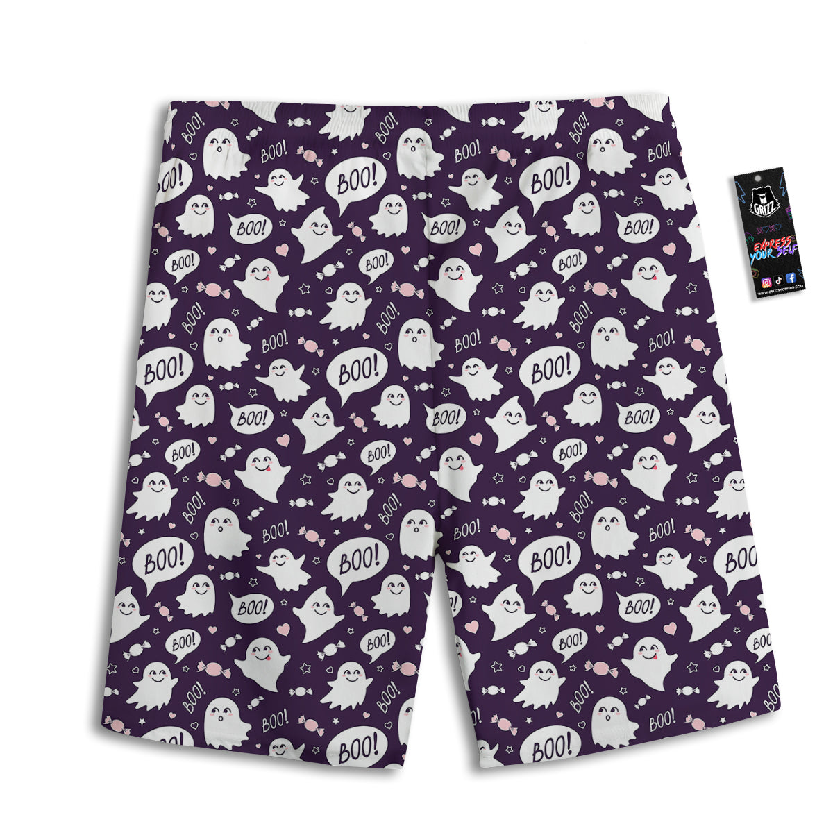 Boo Cute Ghost Print Pattern Men's Athletic Shorts
