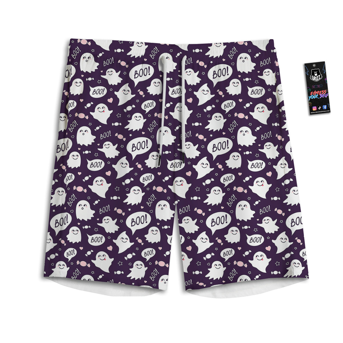 Boo Cute Ghost Print Pattern Men's Athletic Shorts