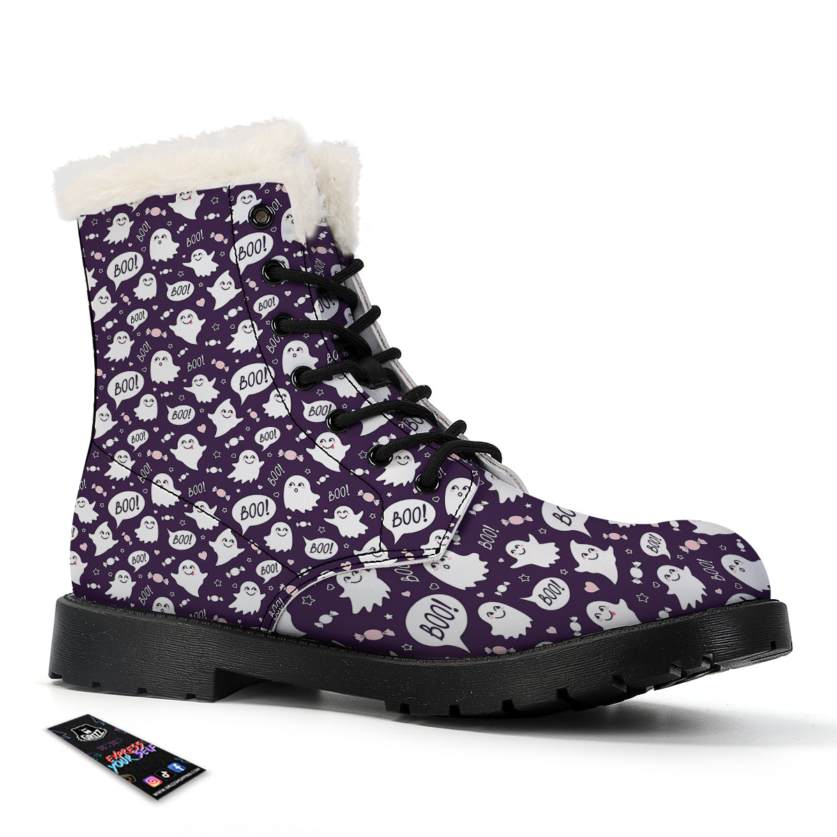 Boo Cute Ghost Print Pattern Winter Boots-grizzshop