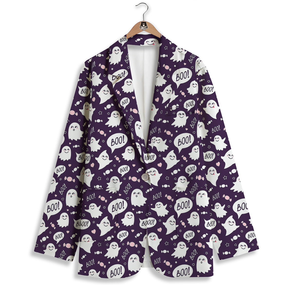 Boo Cute Ghost Print Pattern Women's Blazer-grizzshop