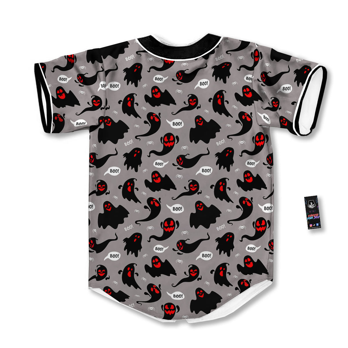 Boo Ghost Print Pattern Baseball Jersey-grizzshop