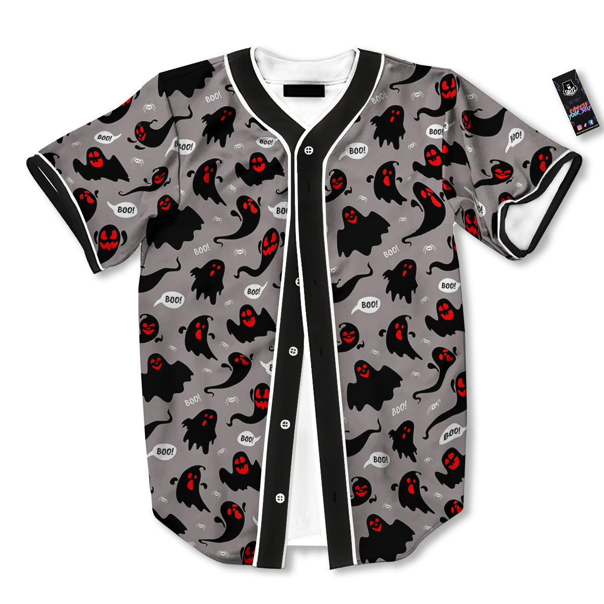 Boo Ghost Print Pattern Baseball Jersey-grizzshop