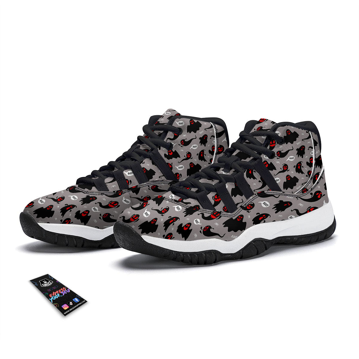 Boo Ghost Print Pattern Black Bball Shoes-grizzshop