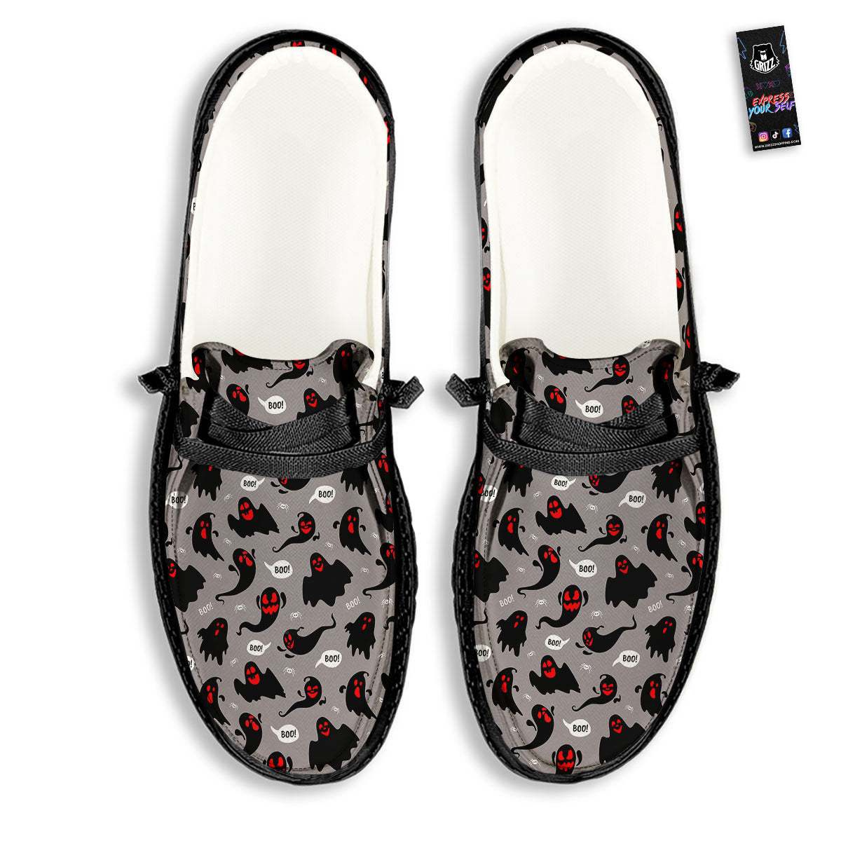 Boo Ghost Print Pattern Black Loafers-grizzshop