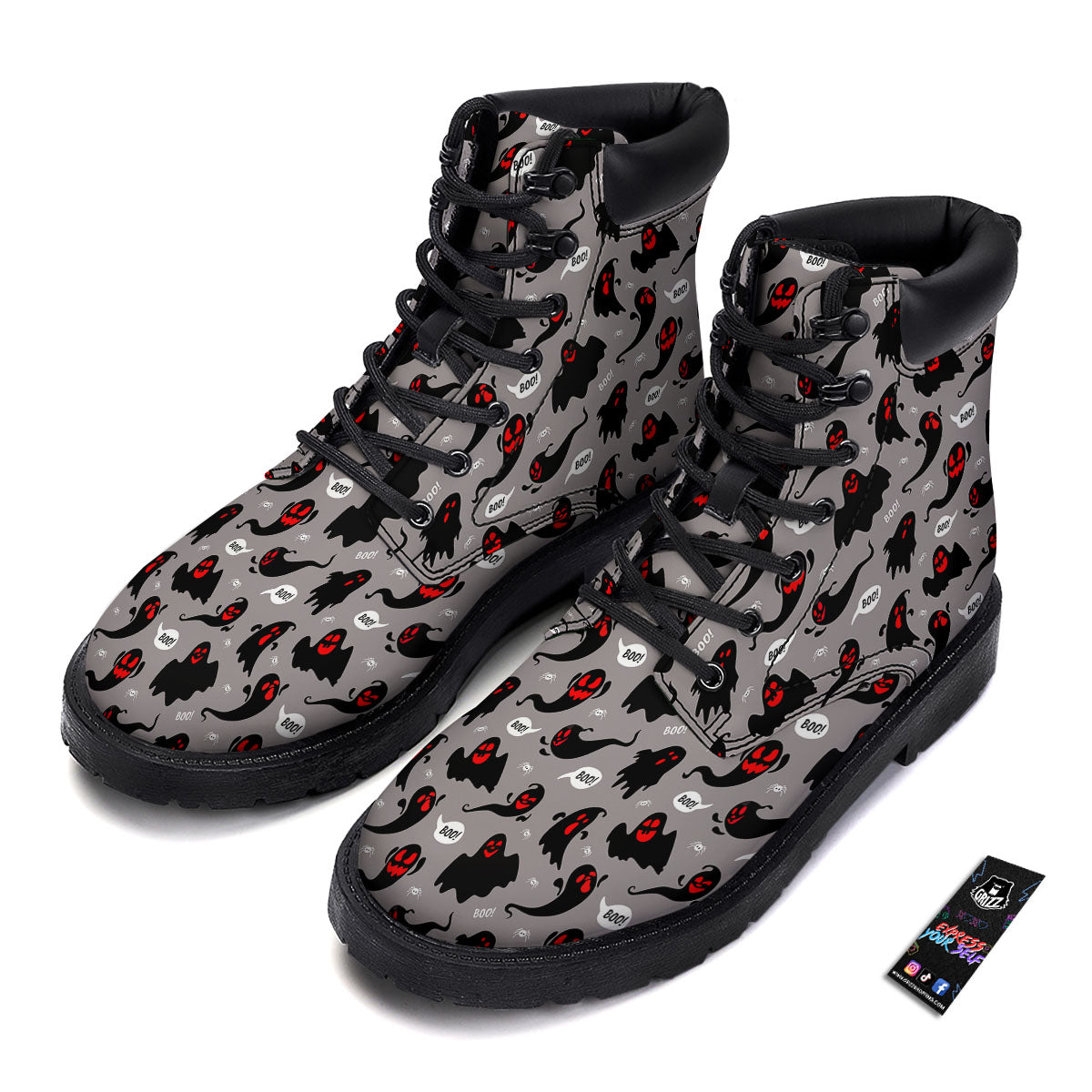 Boo Ghost Print Pattern Boots-grizzshop