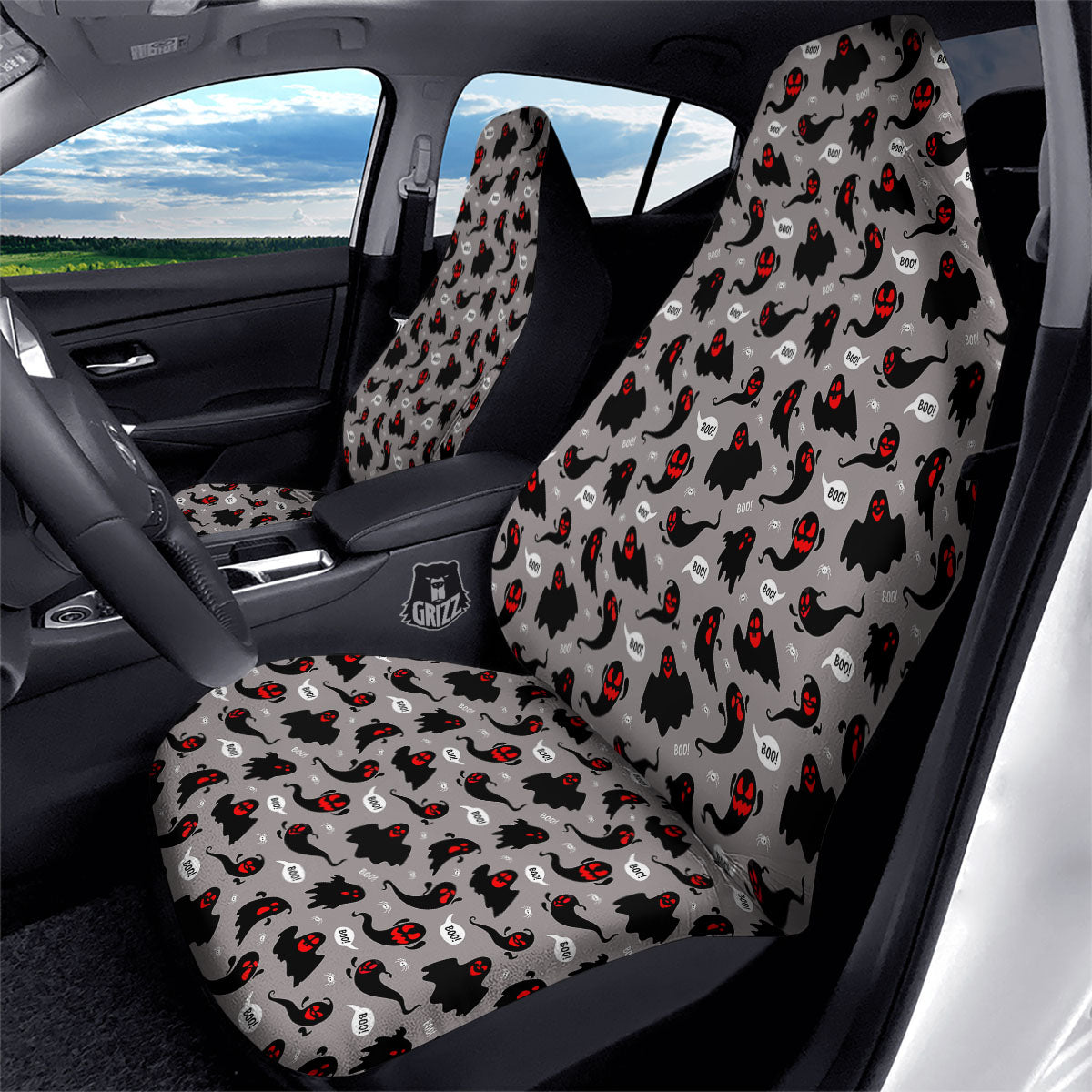 Boo Ghost Print Pattern Car Seat Covers-grizzshop