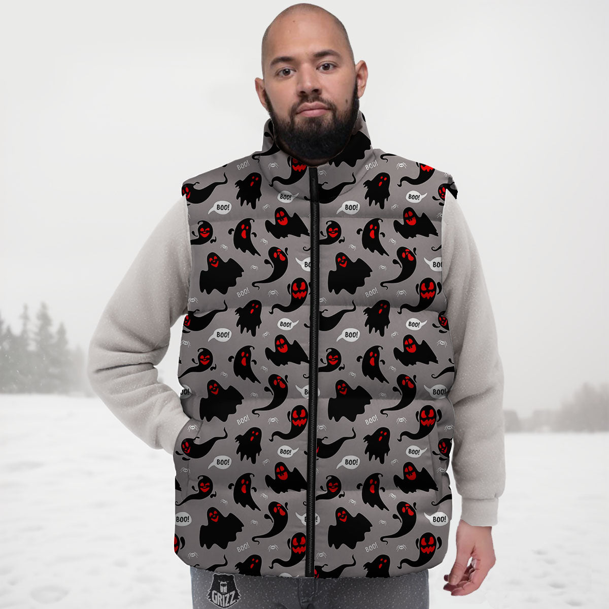 Boo Ghost Print Pattern Down Vest