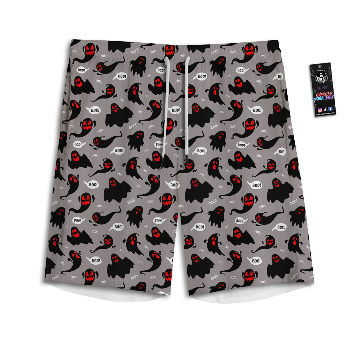 Boo Ghost Print Pattern Men's Athletic Shorts